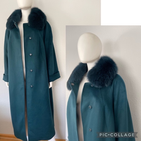 NWT WOMEN PLUS SIZE LONG COAT‎ CASHEMERE BLEND REAL FUR COLLAR RAGLAN SLEEVES - Picture 6 of 13